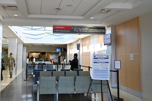 Picture of the lobby area at the Langley Air Force base hospital.