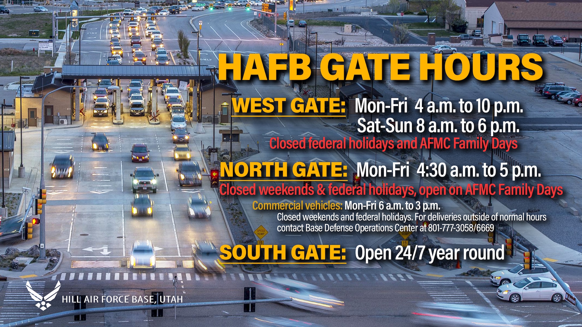 Graphic depicting base gate traffic hours
