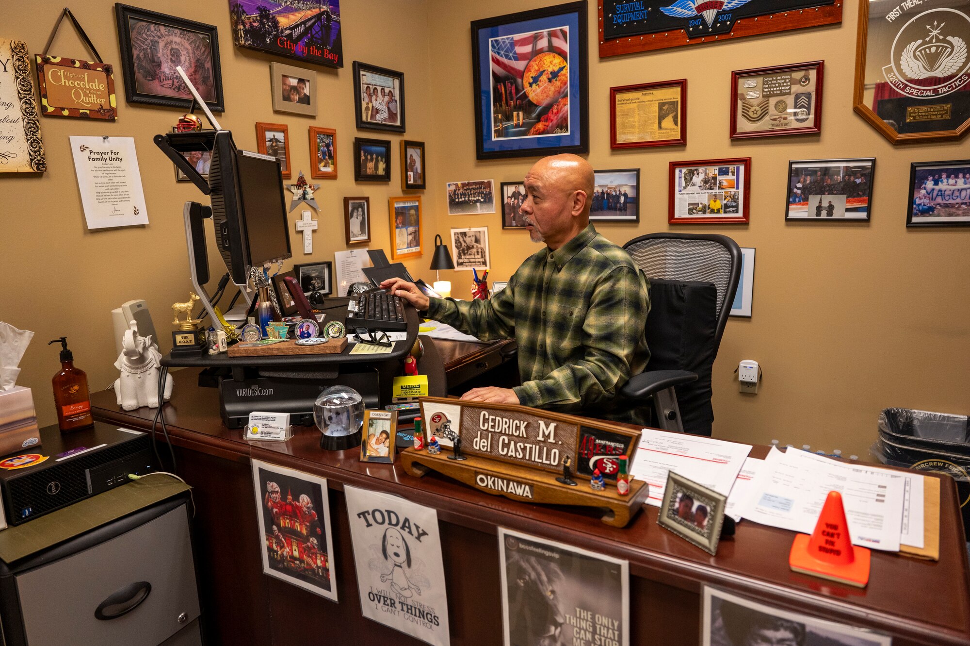 Cedrick Del Castillo, Aircrew Flight Equipment foreman with the 62d Operations Support Squadron, showcases his office at Joint Base Lewis-McChord, Washington, Jan. 13, 2025