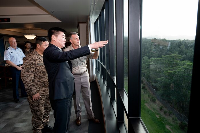 U.S. Army Lt. Gen. Joshua M. Rudd, deputy commander of U.S. Indo-Pacific Command, meets with Mongolian Minister of Defense Sandag Byambatsogt at USINDOPACOM headquarters on Camp H.M. Smith in Hawaii, Feb. 4, 2025.