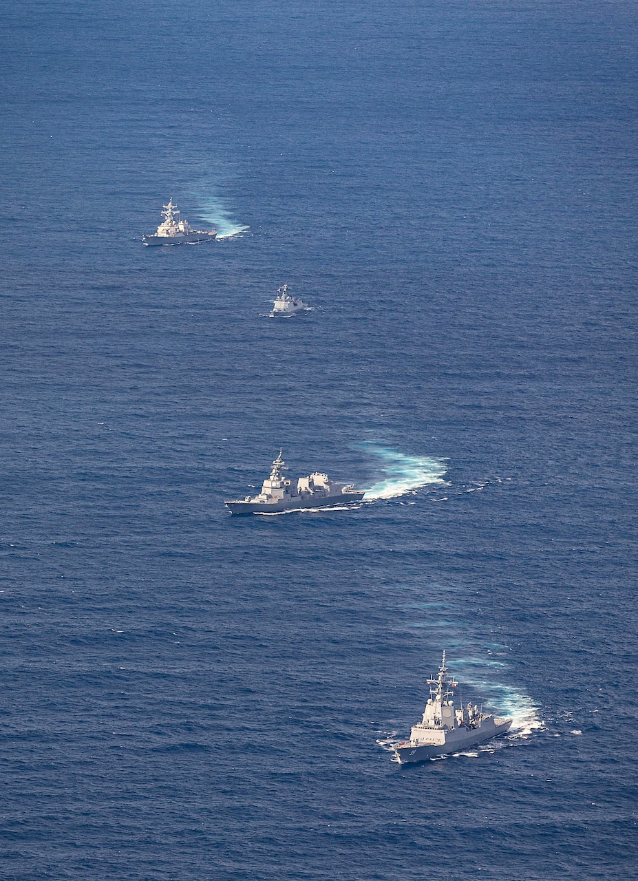 Maritime Cooperative Activity consisting of Royal Australian Navy's HMAS Hobart, Japan Maritime Self-Defense Force ship Akizuki, Philippine Navy ship BRPJose Rizal, and United States Navy ship USS Benfold. *** Local Caption *** Naval and air force units from Australia, Japan, the Philippines and the United States, conducted a multilateral Maritime Cooperative Activity (MCA) within the Philippines� Exclusive Economic Zone on 5 February  2025.

Australia has participated in MCAs with the Philippines since 2023, underlining our commitment to strengthen regional and international cooperation in support of a peaceful, stable and prosperous Indo-Pacific.

Australia�s participation supports the right to freedom of navigation and overflight under international law, other lawful uses of the sea and international airspace, as reflected in the United Nations Convention on the Law of the Sea (UNCLOS).

Strong cooperation and the ability to work together, demonstrated through activities such this, enhance our interoperability and readiness to respond to shared security challenges with partners and allies. 

HMAS Hobart participated in the MCA during a six-week Regional Presence Deployment (RPD). RPDs in the Indo-Pacific demonstrate Australia�s commitment and ability to maintain a near continuous presence in the region to support regional security and stability.