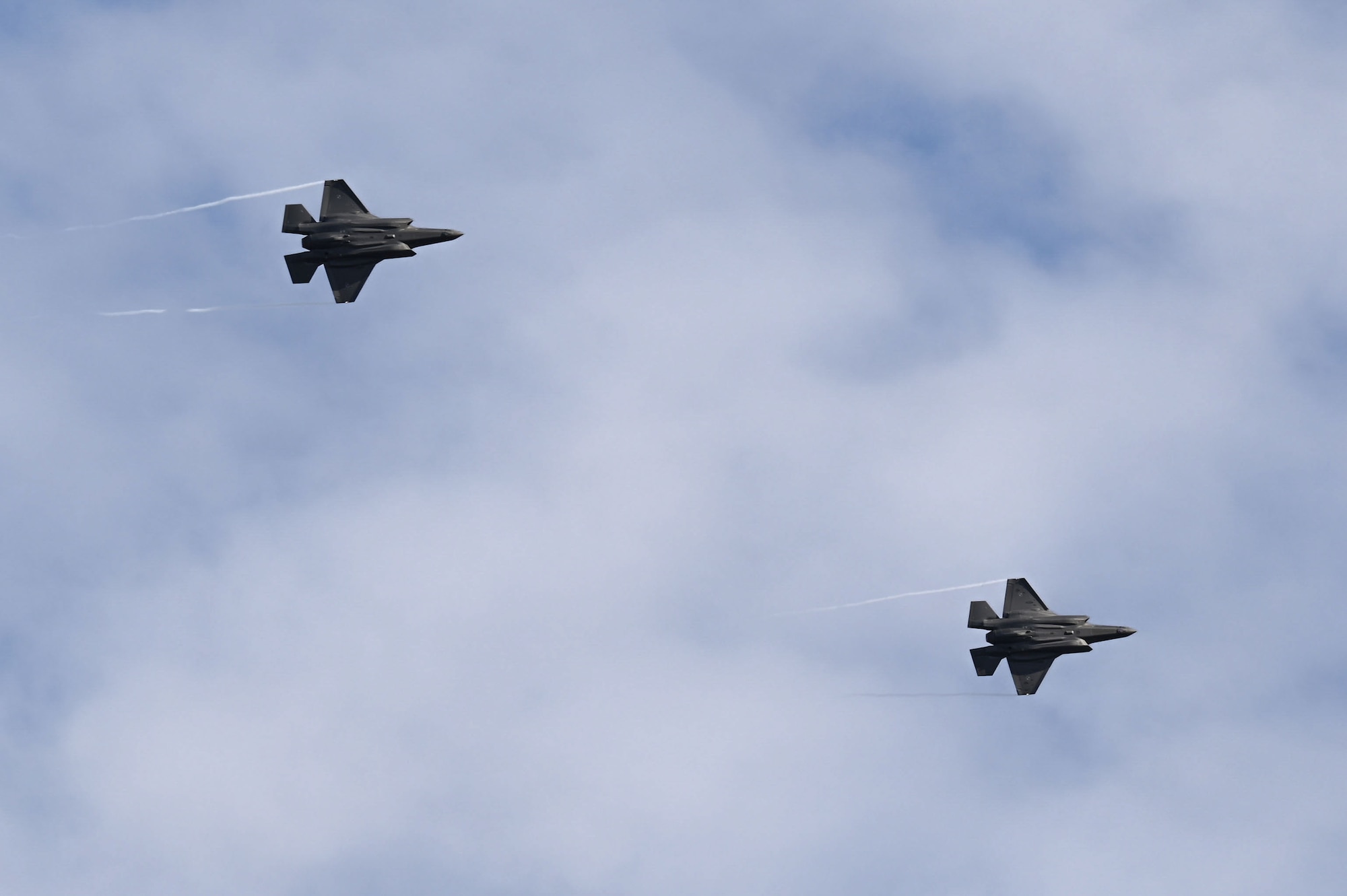 A Polish F-35A Lightning II pilot executes his first flight alongside his instructor pilot at Ebbing Air National Guard Base, Arkansas, Jan. 31, 2025.