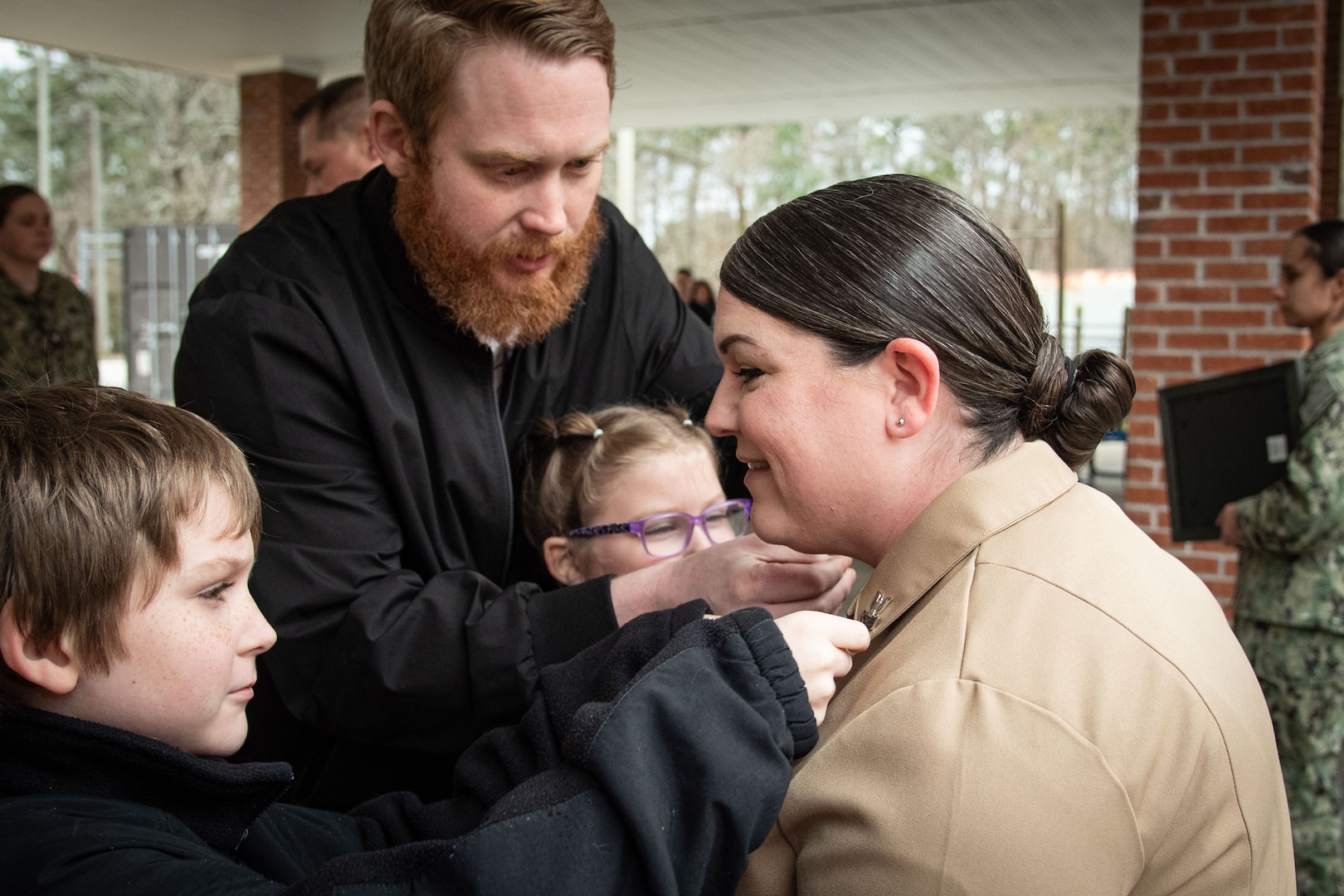 The family of Hospital Corpsman First Class Ashlyn Sanders pins the rank of Petty Officer First Class upon her uniform during a frocking ceremony held Wednesday, February 5, 2025 aboard Naval Health Clinic Cherry Point.  

Sanders serves aboard the facility as Leading Petty Officer for the Department of Public Health Services and Preventative Medicine Department.