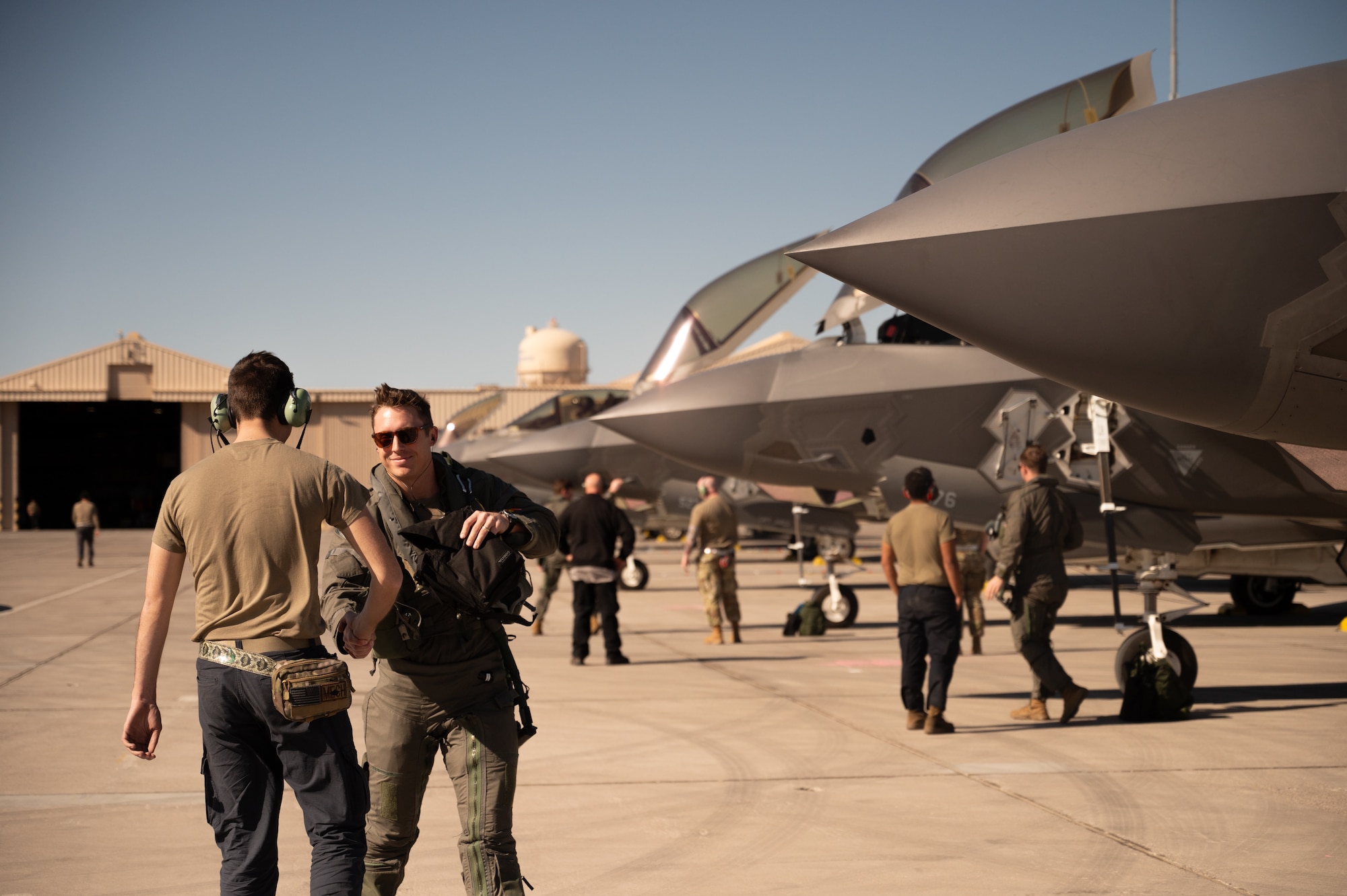 A photo of an F-35 pilot stepping for a training sortie