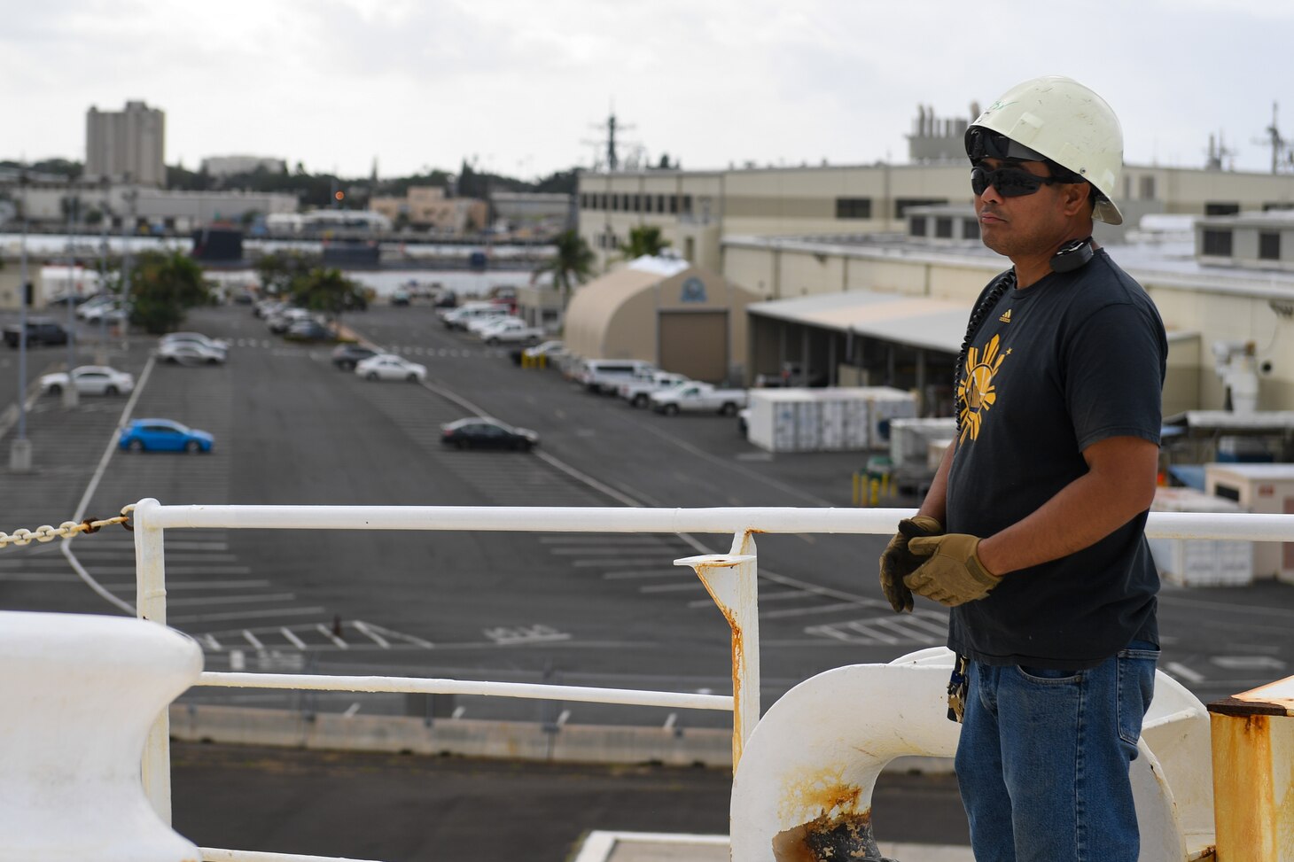 Military Sealift Command Civil Service Mariners Ryan Mora oversees line pulling aboard the hospital ship USNS Mercy (T-AH 19) while departing Joint Base Pearl Harbor-Hickam, Hawaii, as part of Pacific Partnership 2024-1, Feb. 4, 2024. Pacific Partnership, now in its 19th iteration, is the largest multinational humanitarian assistance and disaster relief preparedness mission conducted in the Indo-Pacific and works to enhance regional interoperability and disaster response capabilities, increase security stability in the region, and foster new and enduring friendships.