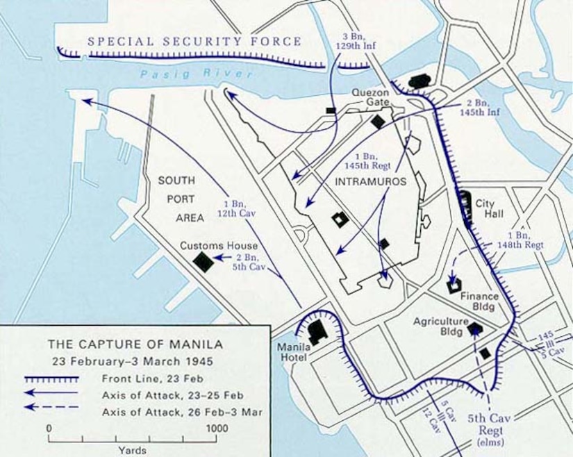 A map with lines and arrows depicts battle movements.