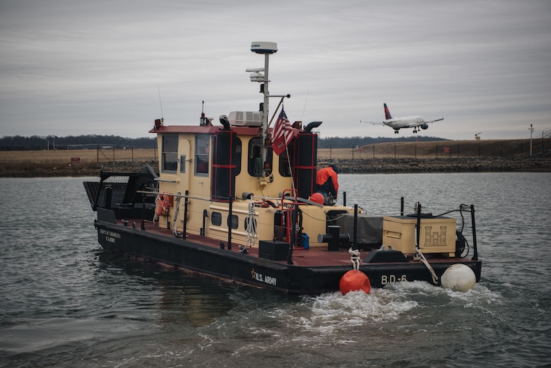 Debris boat on the water