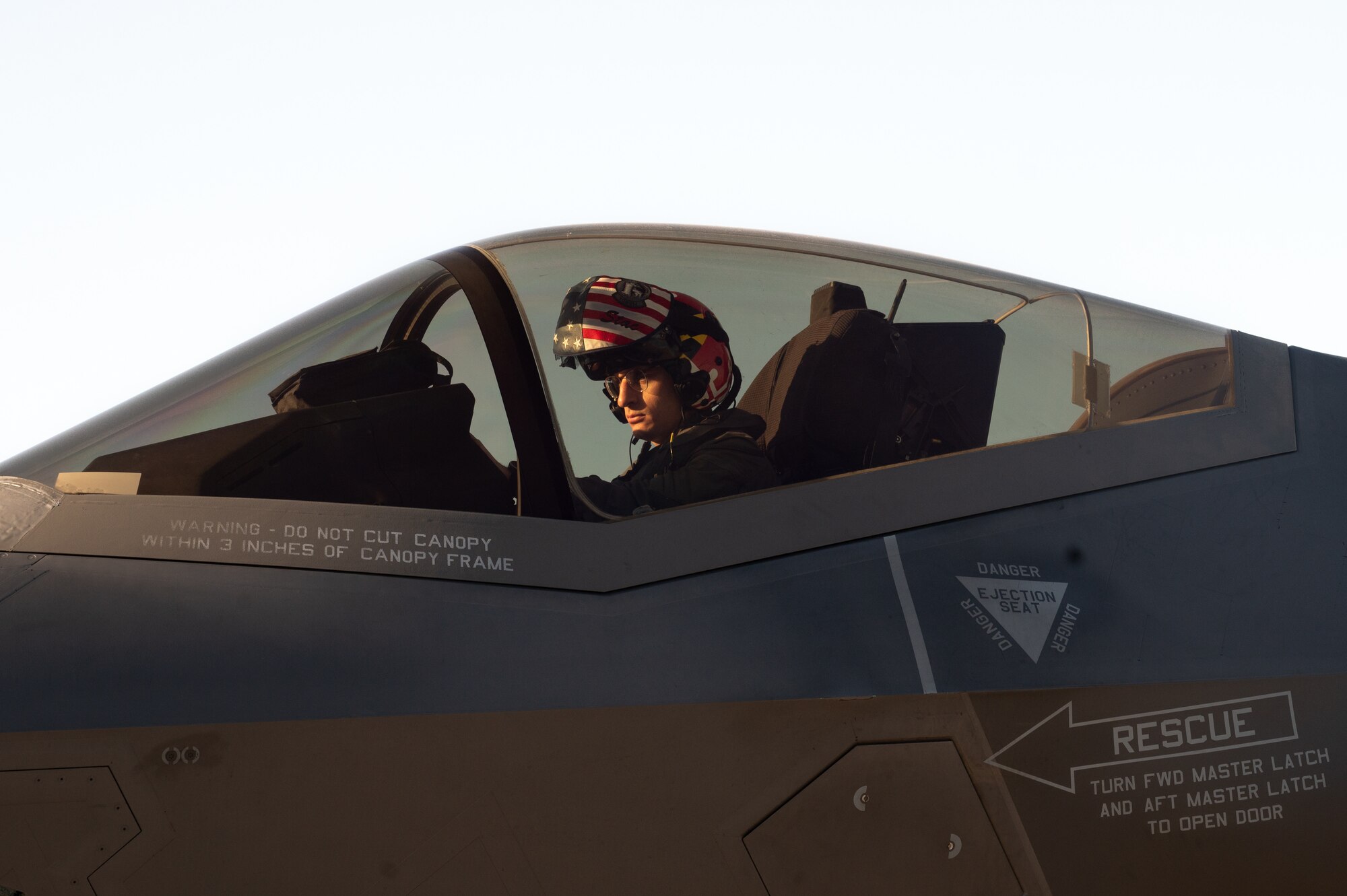 A photo of a pilot in the cockpit