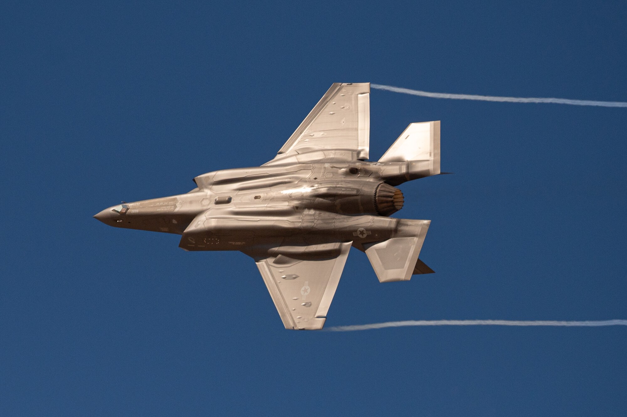 A photo of an F-35 flying