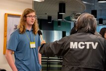 An Edgren Middle-High School student is interviewed during a Student Educational Exchange and Dialogue (SEED) project at Misawa Air Base, Japan, Feb. 2, 2025.