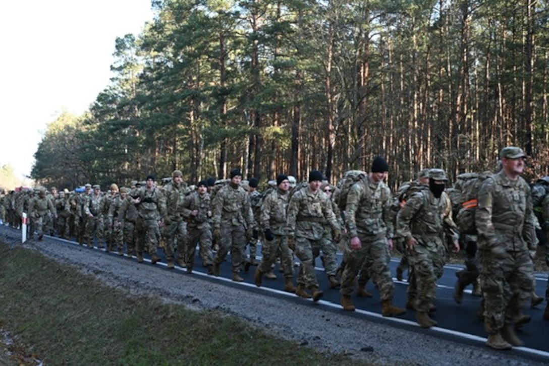 Kentucky Soldiers with the 223rd Military Police Company honored the thousands of troops taken prisoner during World War II by participating in the 80th anniversary Long March through parts of Poland and Germany, Jan. 24-26. Soldiers traveled roughly 55 miles over three days, following the exact route taken by WWII POWs during their evacuation 80 years ago.