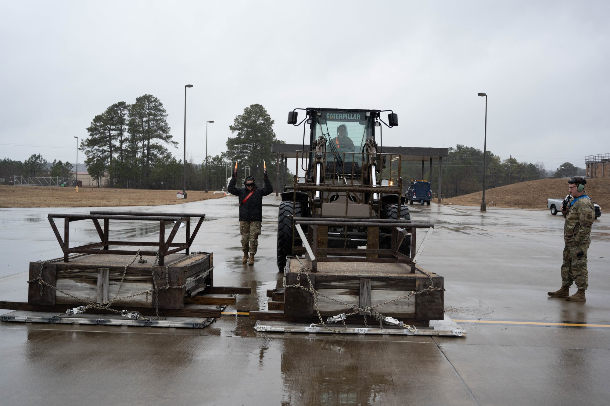 U.S Airmen work a combat off load exercise.