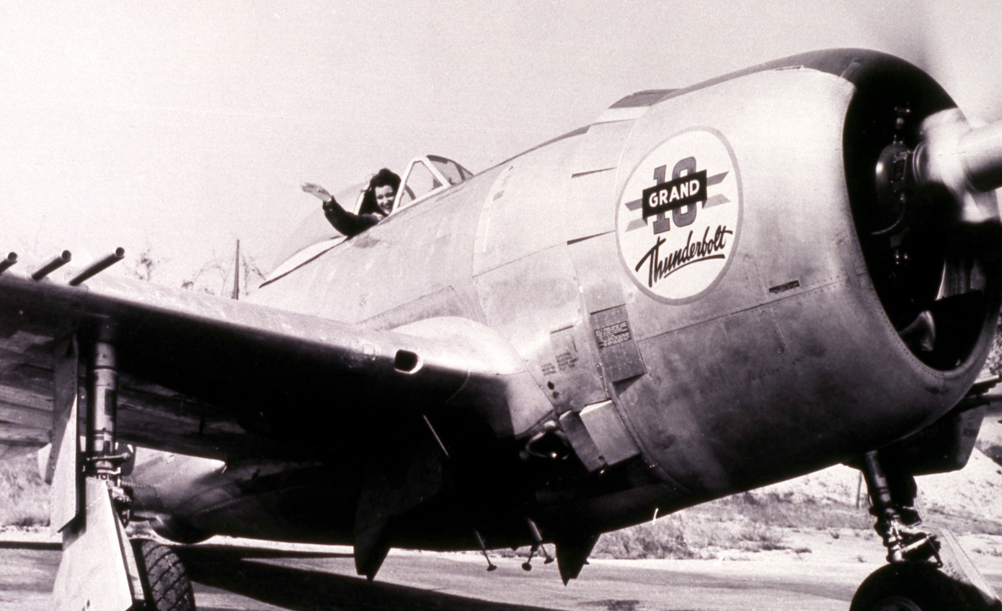 WAFS Teresa James sitting in the cockpit of a P-47.