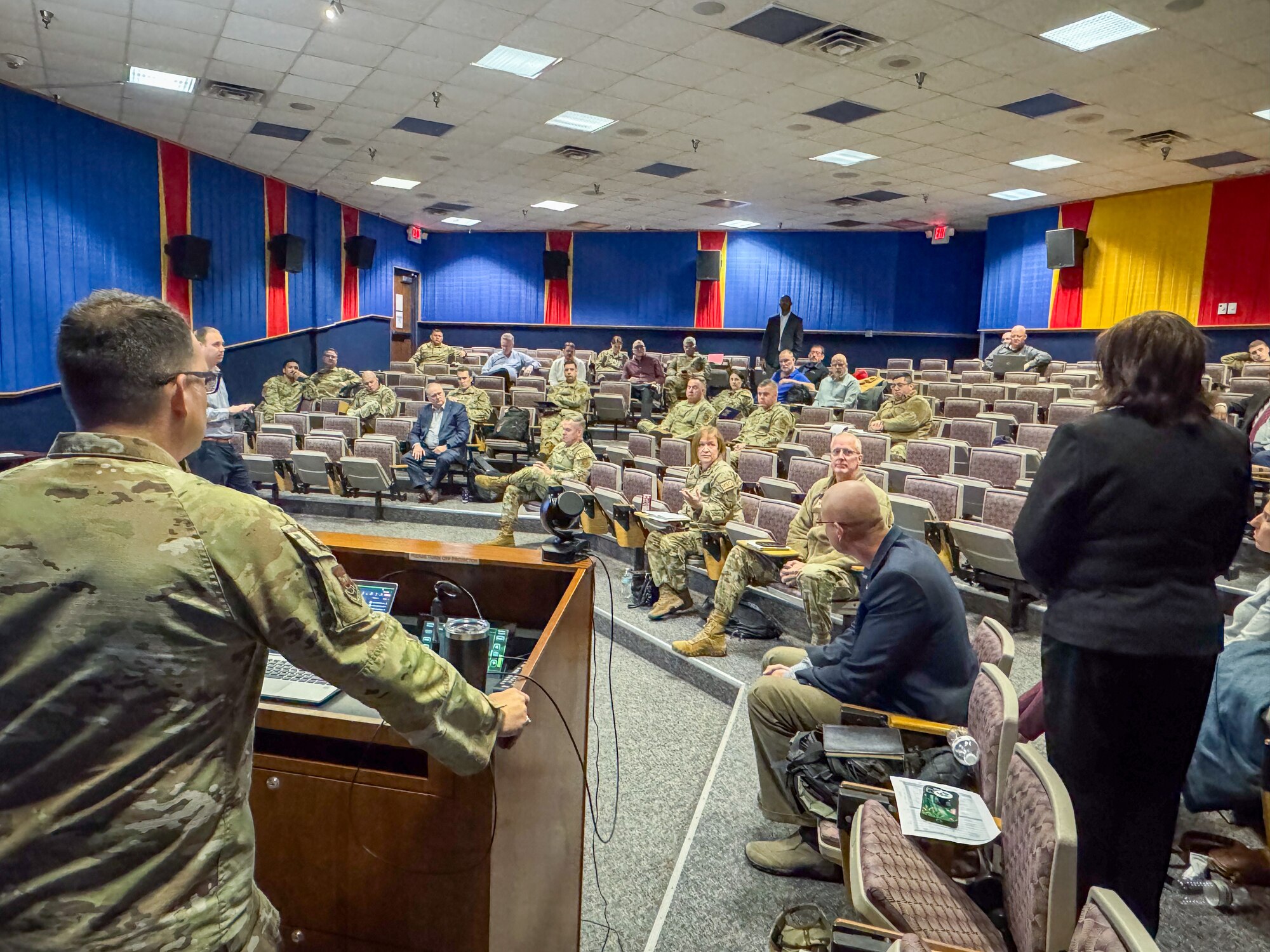 Col. Jeanne Bisesi, 433rd Mission Support Group commander, asks a question during a “Drive to 55” campaign event at Joint Base San Antonio-Lackland, Texas on Jan. 14, 2025.