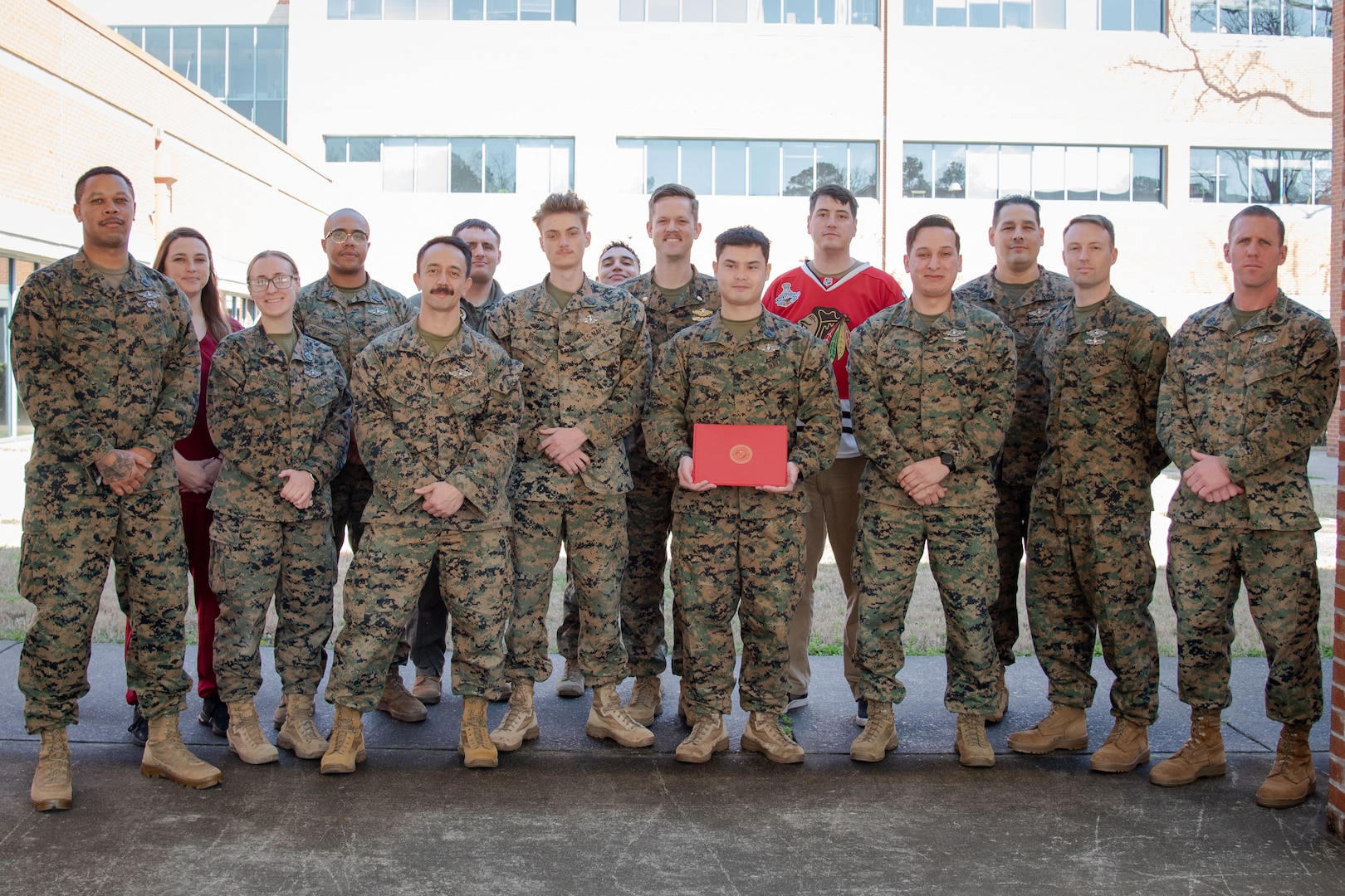 Hospital Corpsman Third Class Caue Uemura was recently awarded the Fleet Marine Force pin, a symbol representing his dedication to duty as both a Sailor and a Corpsman. 

Uemura received the pin during a ceremony held on Friday, February 7 aboard Naval Health Clinic Cherry Point and is assigned to Marine Air Control Squadron 2.