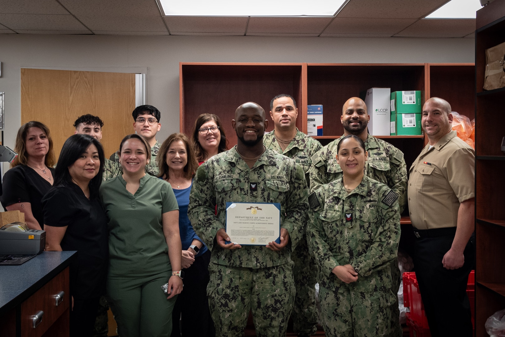 Staff aboard Naval Health Clinic Chery Point bid Fair Winds and Following Seas to Hospital Corpsman Third Class Demear Darling on Friday, February 7, 2025.
Darling was presented the Navy and Marine Corps Achievement Medal for his service aboard the clinic in the Pharmacy, where he served as a Work Center Supervisor and assisted in the adoption of ScriptCenter, Nexia and Q-Anywhere.