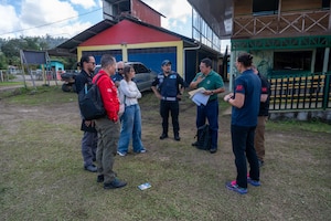 A surgeon cell with Joint Task Force-Bravo, along with local officials, conducts a predeployment site survey ahead of a three-day medical mission to the remote area of Turrialba, Costa Rica. By working closely with local community leaders, country teams from the U.S. Embassy and Costa Rica's social security administration, the JTF-Bravo planning team can make informed decisions on when, why and how to conduct medical readiness training exercises, or MEDRETEs. (U.S. Air Force photo)