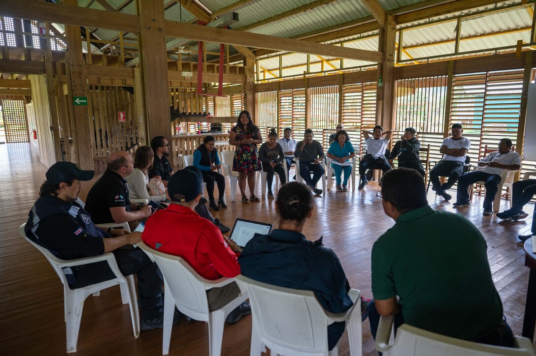 Dr. Wilmer Amador, medical liaison officer for Joint Task Force-Bravo, briefs local health care providers on plans for a medical readiness training exercise in Turrialba, Costa Rica, on Jan. 22, 2025. By working with local leaders, U.S. Embassy teams and Costa Rica's social security administration, the JTF-Bravo planning team can make informed decisions on when, why and how to conduct medical readiness training exercises, or MEDRETEs. (U.S. Air Force photo)