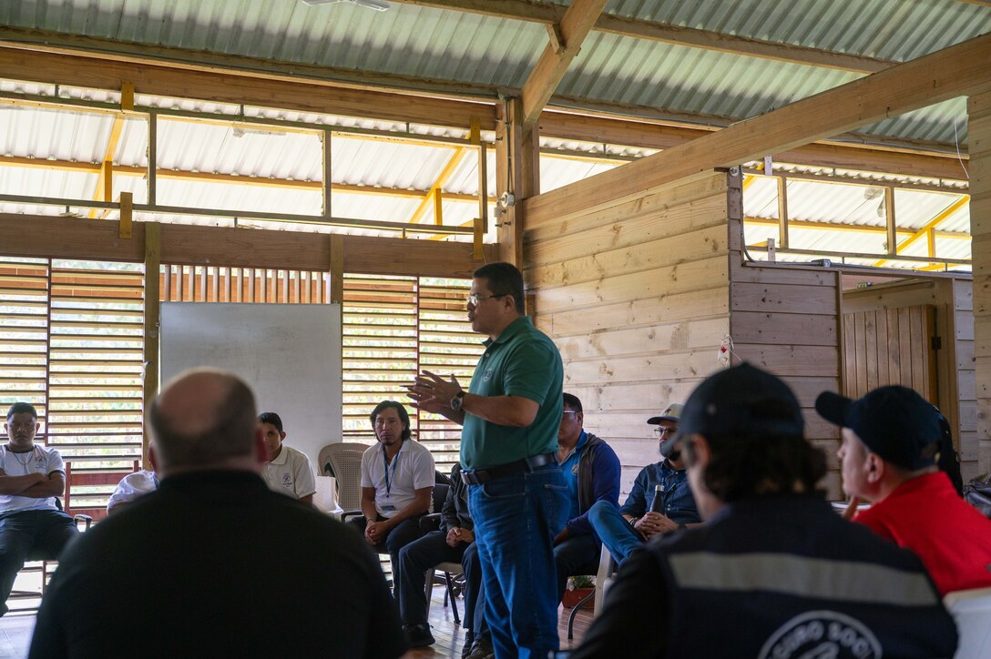 Dr. Wilmer Amador, medical liaison officer for Joint Task Force-Bravo, briefs local health care providers on plans for a medical readiness training exercise in Turrialba, Costa Rica, on Jan. 22, 2025. By working with local leaders, U.S. Embassy teams and Costa Rica's social security administration, the JTF-Bravo planning team can make informed decisions on when, why and how to conduct medical readiness training exercises, or MEDRETEs. (U.S. Air Force photo)