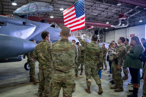 Airmen assigned to  the 48th Component Maintenance Squadron, and their families, tour an F-15E Strike Eagle aircraft.