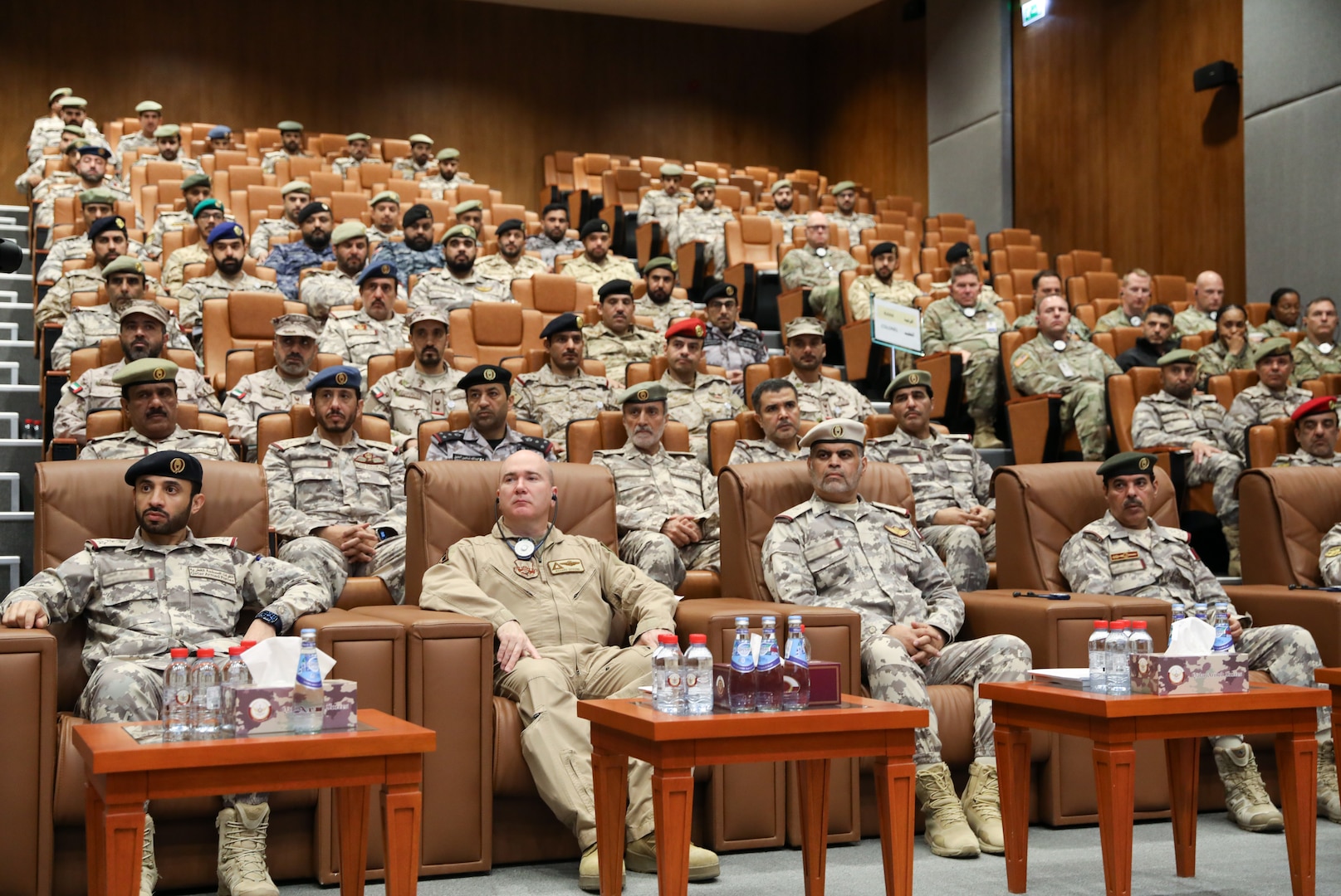 Service members from the United States military, Qatari Armed Forces, Royal Saudi Armed Forces, Royal Army of Oman, United Arab Emirates Armed Forces, Bahrain Defence Force, and Kuwait Military Force, attend the “delivery of orders” brief, during Exercise Eagle Resolve 2025 (ER25) within the U.S. Central Command area of responsibility on Jan. 16, 2025. ER25 strengthens defense cooperation and a mutual understanding within the Gulf

Cooperation Council. (U.S. Army photo by Sgt. Mebea Demelash)
