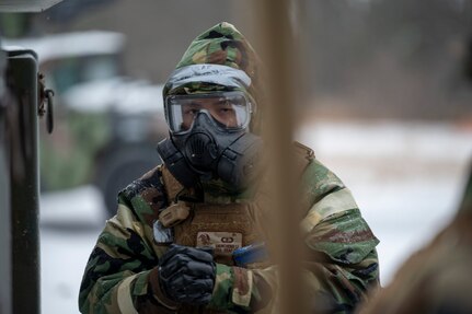 Airman in CBRN gear
