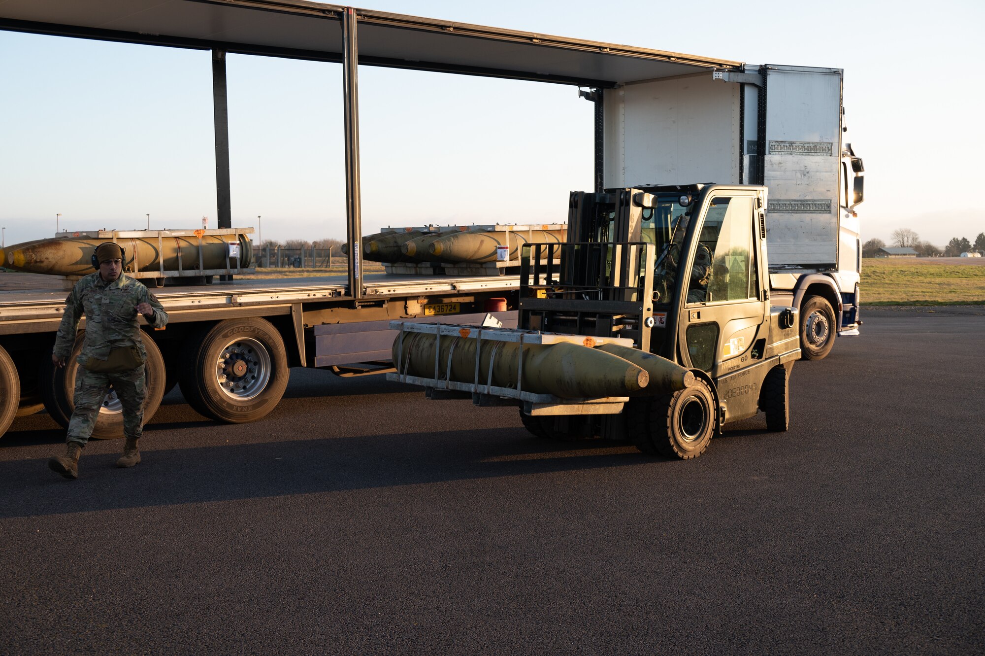 Pathfinders from the 420th Munitions Squadron transport munitions off of a truck