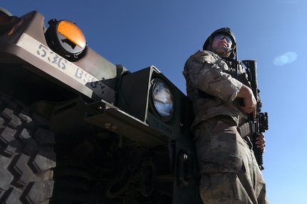Spc. Marcus Galicia, an infantryman with B Company, 2nd Battalion, 142nd Infantry Regiment, Texas Army National Guard, monitors an area along the southern border near Brownsville, Texas, as part of an operation with the Texas Tactical Border Force Feb. 3, 2025.