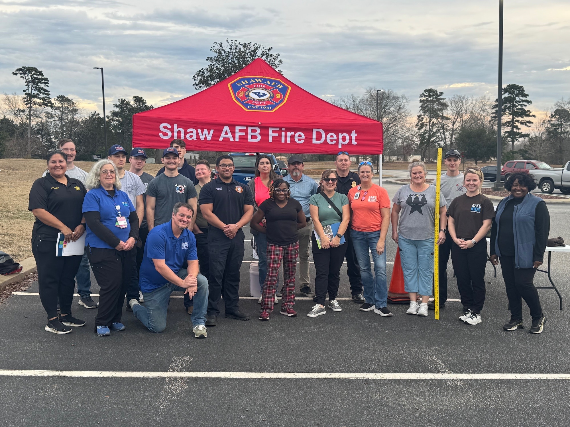 The U.S. Air Force 20th Civil Engineer Squadron Fire and Emergency Services, along with Sumter Safe Kids Coalition and South Carolina Department of Public Health, hosted a car seat check event as part of a Child Passenger Safety Technician class in the Base Exchange parking lot at Shaw Air Force Base, S.C., Jan. 31, 2025. During the week-long CPST class, 16 personnel from the 20th CES FES, Lexington Fire, Dorchester County Fire, Lexington and Sumter County Sheriff’s Office, and Prisma Health were added to the ranks of the 1,100 current CPST technicians in the state of South Carolina. (Courtesy photo)