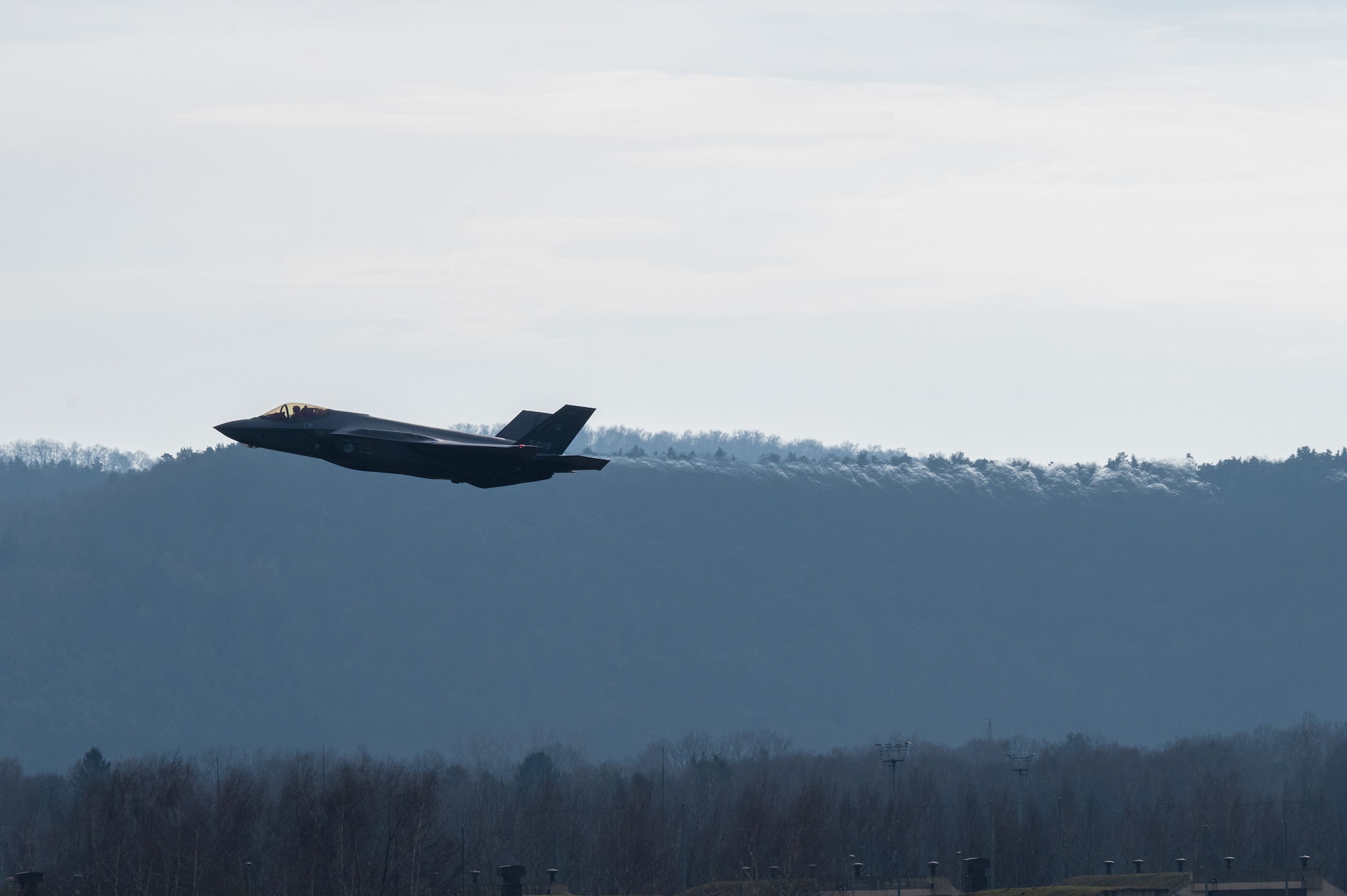 An F-35 flies during exercise.