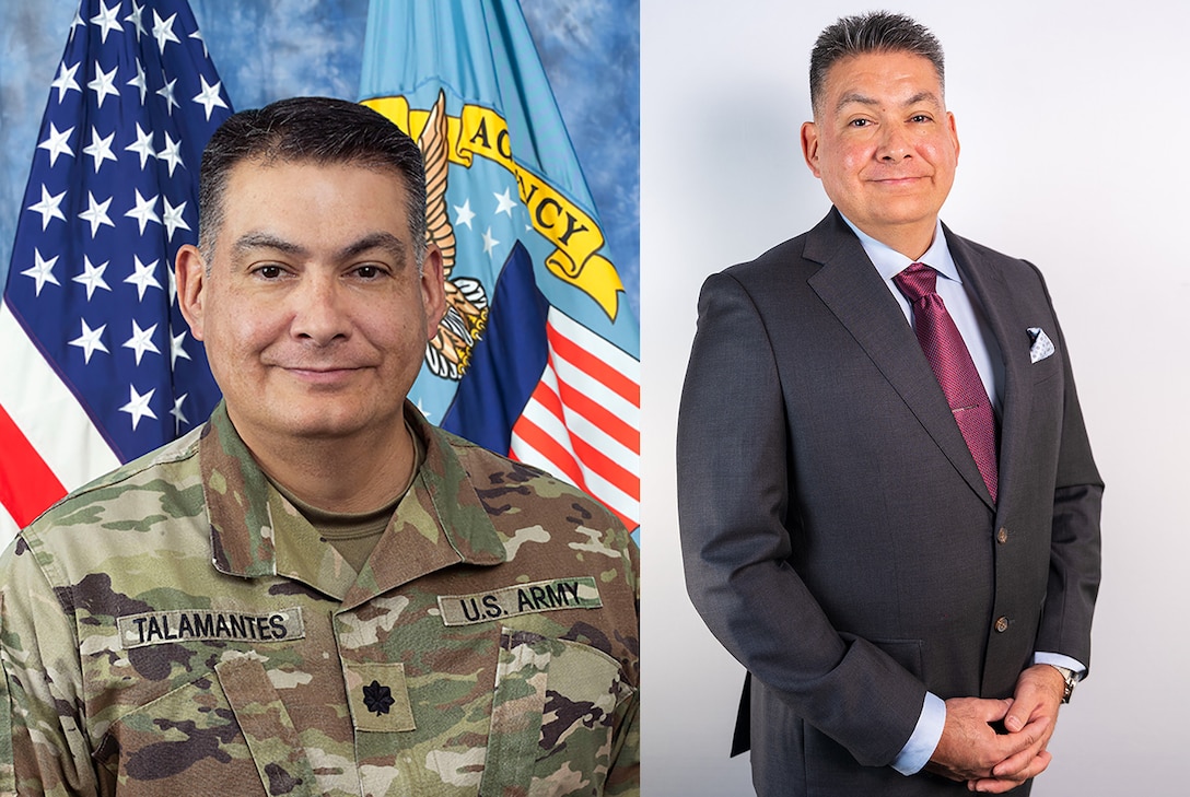 Two photos of a man, one in military uniform and one in a suit.