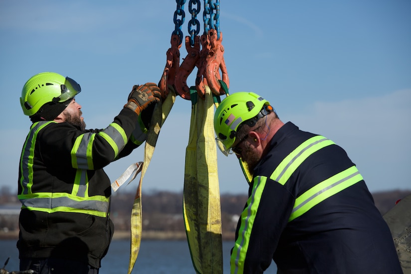 The U.S. Army Corps of Engineers, Baltimore District, U.S. Coast Guard and U.S. Navy’s Supervisor of Salvage and Diving crews demobilize equipment following completion of wreckage removal from the Potomac River section affected by the Jan. 29 midair collision of an American Airlines regional jet and a U.S. Army Black Hawk helicopter near Ronald Reagan Washington National Airport.