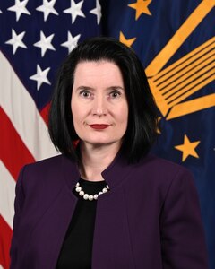 Ms. Mary Beth Morgan poses for a portrait in the Army portrait studio at the Pentagon in Arlington, Va