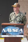 Capt. Paul Stence, Naval Surface Warfare Center Panama City Division (NSWC PCD) commanding officer, welcomed the workforce attending the Acoustic Test Facility and Instrumentation building ribbon-cutting ceremony, Feb. 5. The 1,400 square foot facility will provide instrumentation, data acquisition, and electronics staging areas, supporting the NSWC PCD Acoustic Test & Calibration Pier Service Cost Center. (U.S. Navy photo by Eddie Green)