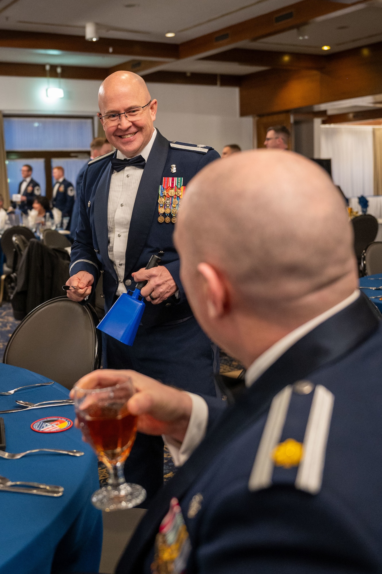 Team Ramstein members cheer on their teammates during the 86th Airlift Wing Annual Awards Ceremony at Ramstein Air Base, Germany, Feb. 7, 2025. Annual award nominees were selected based on their work performance and airmanship in 2024.