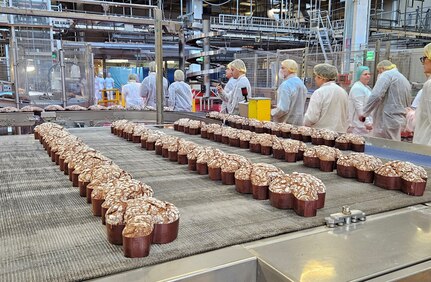 Members of Logistics Readiness Center Italy tour the Bauli International Pastry Factory in Verona, Italy, Feb. 5 during a leadership development program site visit to the Italian confectionary art manufacturing facility. (Photo by Elena Esposito)