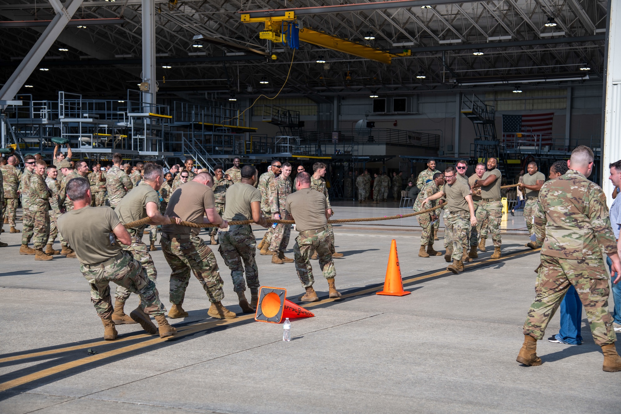 Airmen compete in tug-of-war challenge.