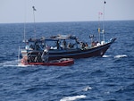 250207-N-NO146-1002 ARABIAN SEA (February 7, 2025) Illegal narcotics seized from a stateless vessel are stacked on the deck of the U.S. Coast Guard Sentinel-class fast response cutter USCGC Emlen Tunnell (WPC 1145) in the Arabian Sea. (Official U.S. Coast Guard photo)