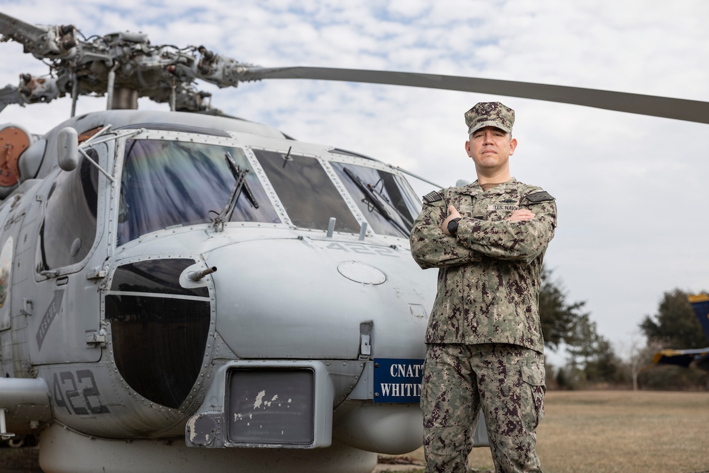 Aviation Maintenance Duty Officer Ensign Jordan Baus, assigned to the Center for Naval Aviation Technical Training (CNATT) Detachment Whiting Field, poses for a portrait at Naval Air Station Whiting Field in Milton, Florida, Feb. 5, 2025. CNATT Det. Whiting Field supports the Navy's mission by delivering specialized technical training to aviation professionals. (U.S. Navy Photo by Public Affairs Specialist Austen McClain)