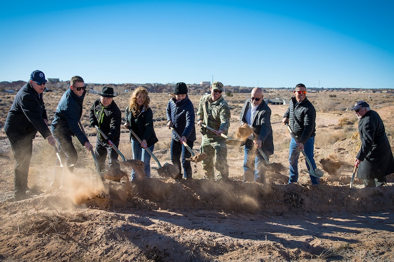 (L-R): David Gatterman, SSCAFCA executive engineer; Jeremy Lenentine, Rio Rancho deputy mayor and District 2 councilor; Ron Abramshe, SSCAFCA director; Cynthia Longley, CBKN (contractor owner); Bel Marquez, SSCAFCA director; Lt. Col. Matthew Miller, USACE-Albuquerque District commander; Alan Martinez, N.M. state representative; Brian Sanchez, program manager, USACE-Albuquerque District; and John Chaney, SSCAFCA director. Not pictured: Martina Suazo, program manager, USACE-Albuquerque District.