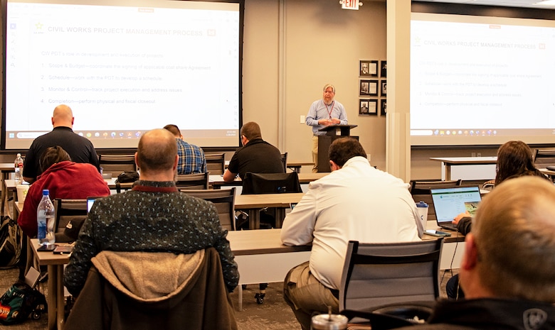 Albuquerque District Civil Works Chief Jared Minor gives an
overview of USACE Civil Works authorities during the Emergency Management Partnership Day, Jan. 28, 2025.