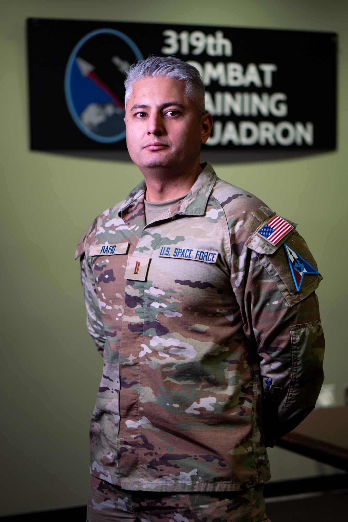 U.S. Space Force 2nd Lt. Usman Rafiq, a developmental engineer attending the Space Force's Officer Training Course (OTC) at Peterson Space Force Base, Colorado, poses for a photo, Feb. 6, 2025.