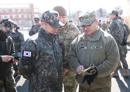 The 65th Medical Brigade hosted senior leaders from the Republic of Korea Army on Feb. 6 for a briefing and static display walk-through at the 135th Forward Resuscitative Surgical Detachment.