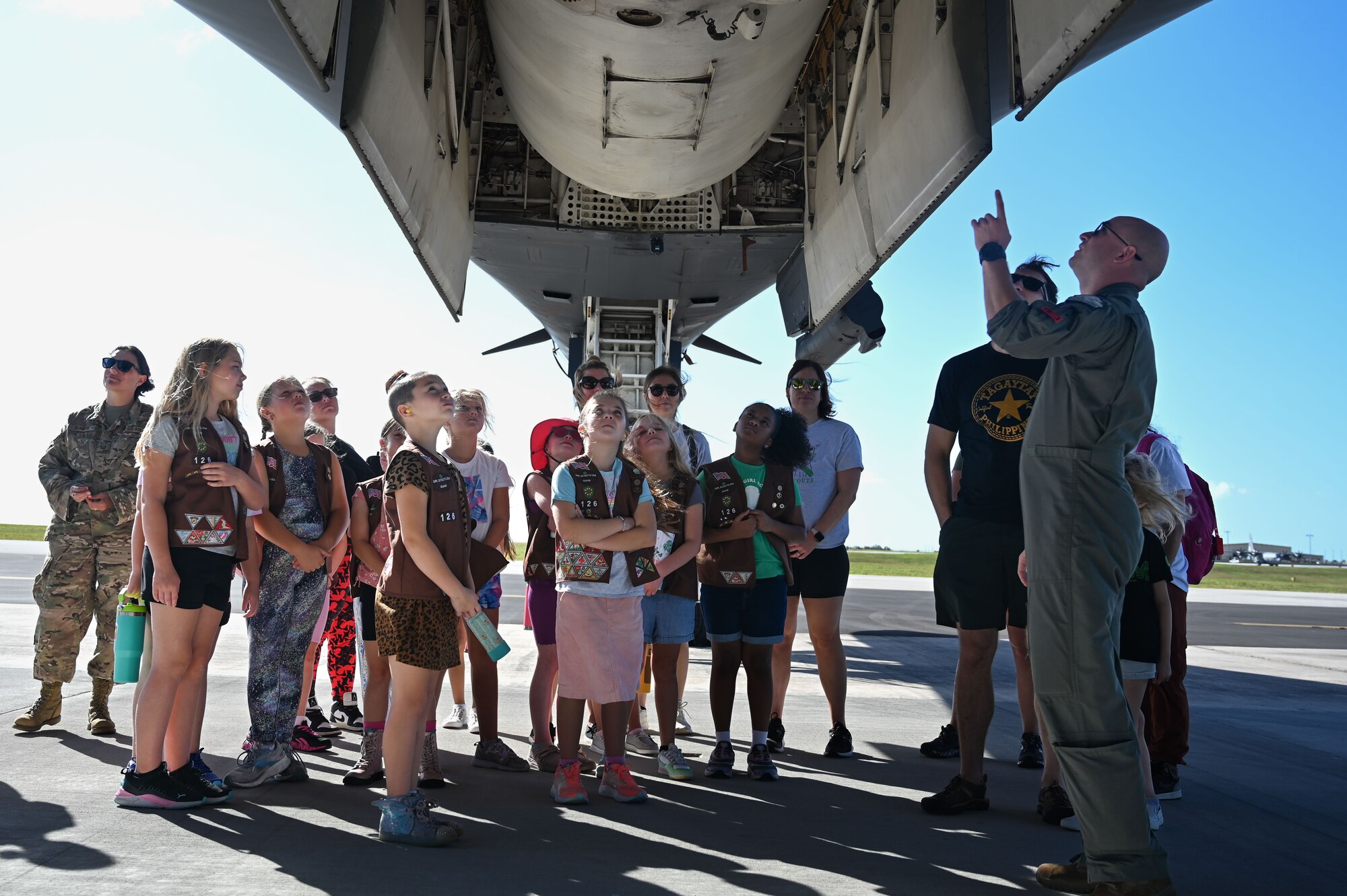 The Daisy, Brownie, Junior and Cadet troops took a fieldtrip to the flightline for a comprehensive tour of the aircraft. (U.S. Air Force photo by Airman 1st Class Natasha Ninete)
