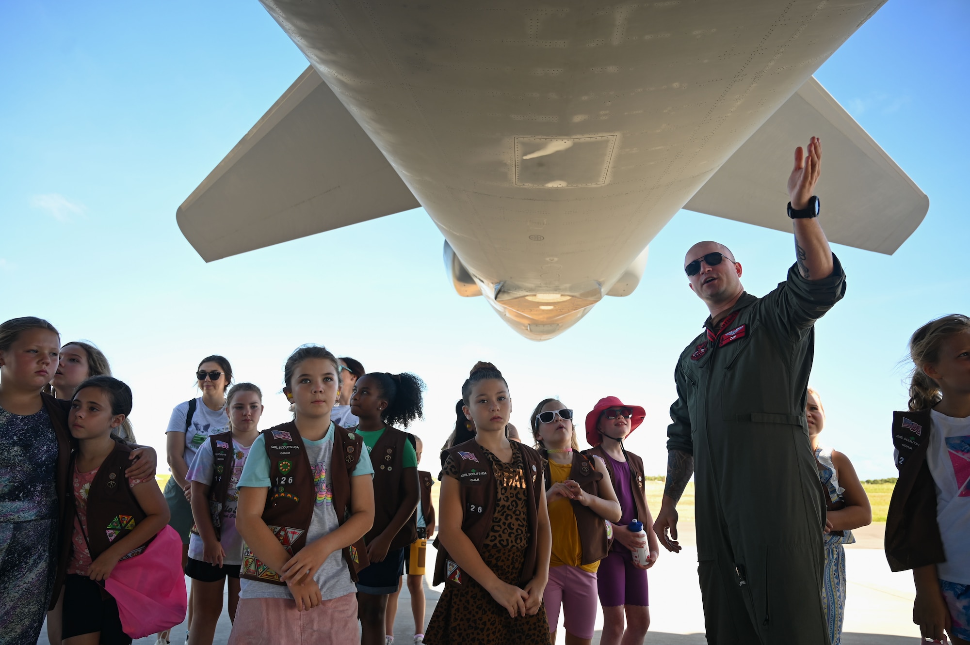 The Daisy, Brownie, Junior and Cadet troops took a fieldtrip to the flightline for a comprehensive tour of the aircraft. (U.S. Air Force photo by Airman 1st Class Natasha Ninete)