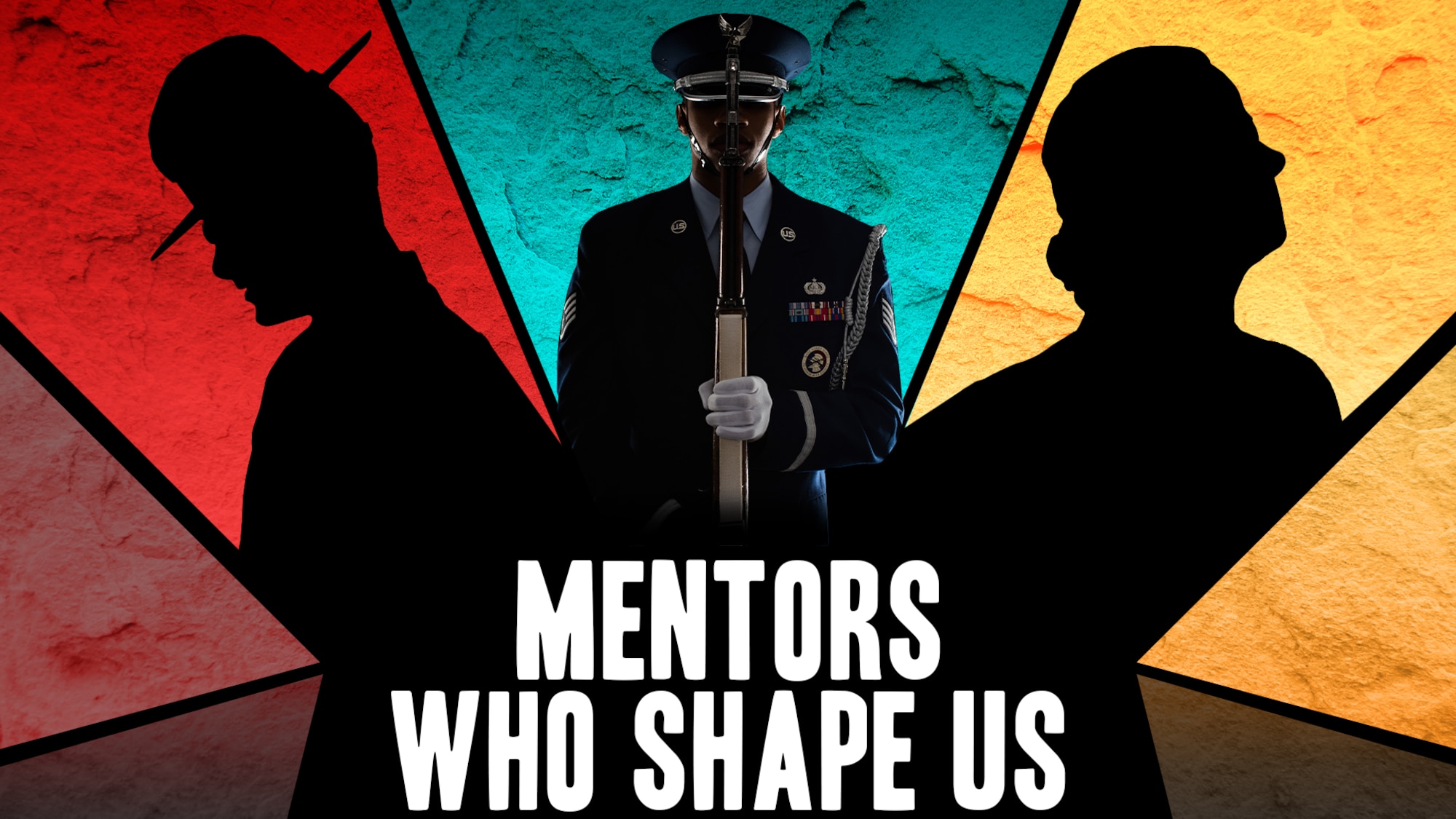 An Adobe Illustrator graphic depicting "Mentors Who Shape Us," created February 12, 2025. The design highlights three Airmen. (U.S. Air Force photo by Senior Airman Keira Rossman)