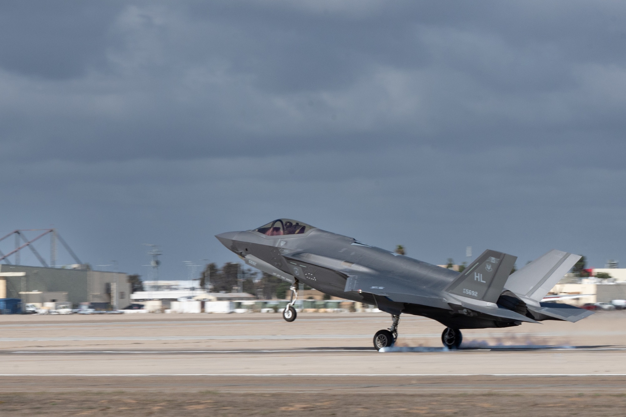 A photo of an F-35 landing
