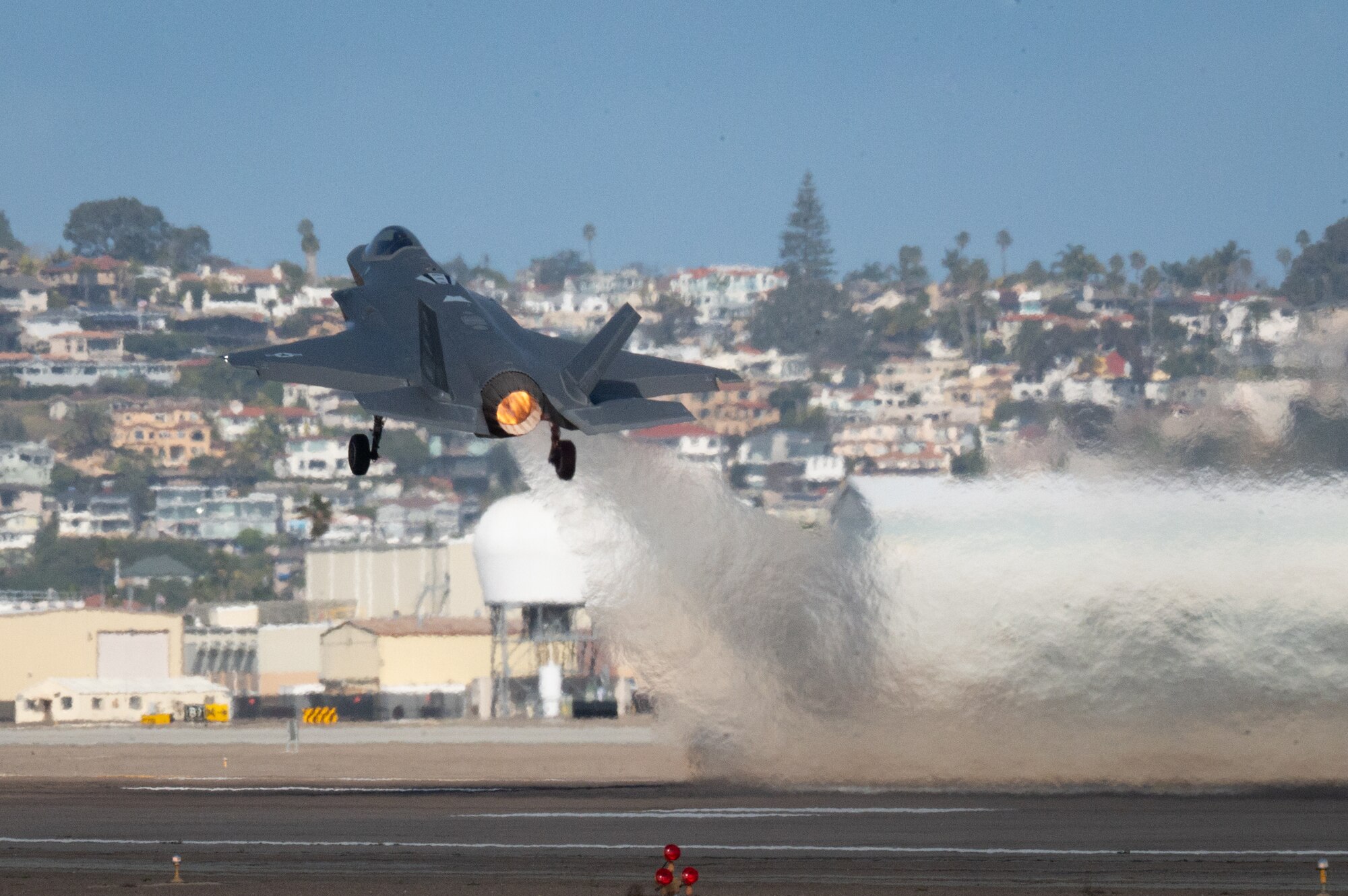 A photo of an F-35 taking off