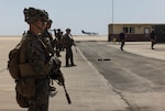 U.S. Marines with 1st Battalion, 6th Marine Regiment, 2d Marine Division, provide security during an illegal alien holding operation as a part of Operation Southern Guard on Naval Station Guantanamo Bay, Cuba Feb. 4, 2025. Joint Task Force Southern Guard is supporting illegal alien holding operations led by the Department of Homeland Security. (U.S. Marine Corps photo by Lance Cpl. Alexandria Serrano)
