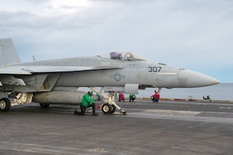 USS Carl Vinson (CVN 70) conducts flight operations in the Sibutu Passage.